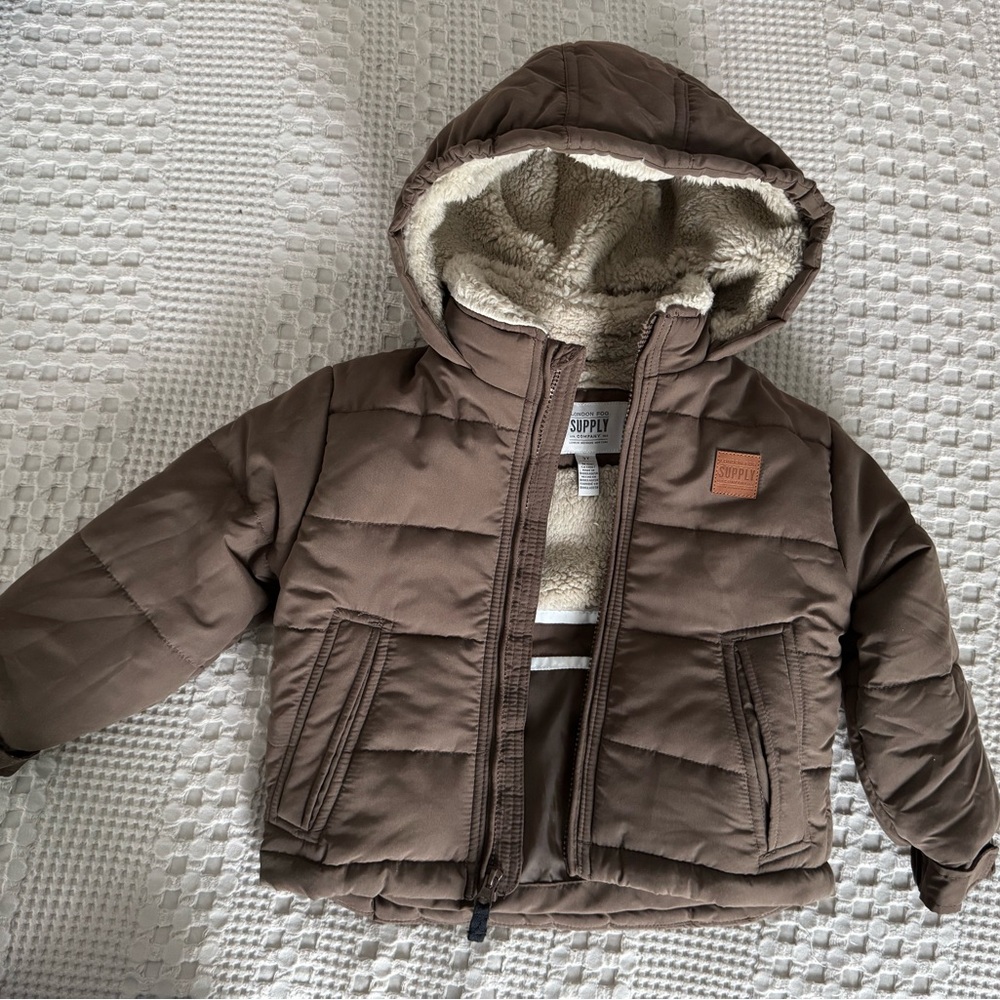 London Fog Chocolate Brown Puffer Coat with Fleece Lining